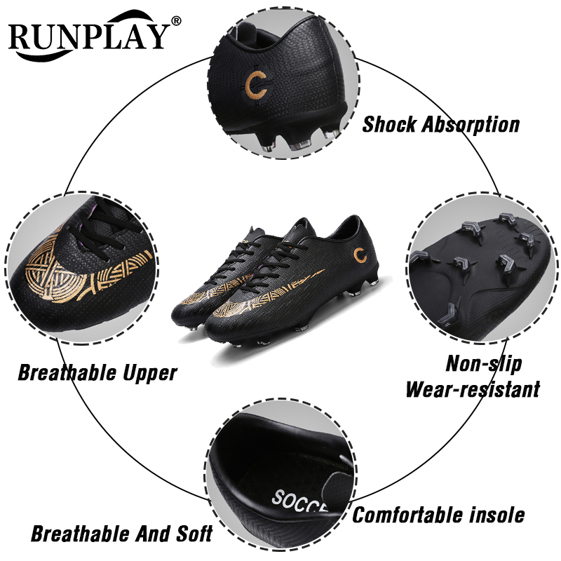 Men Soccer Shoes Kids Ankle Football Boots Futsal FG Cleats Grass Training Sport Footwear Adult Long Spikes Outdoor Soccer Shoes